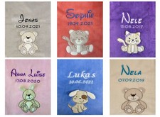 Babydecke Name bestickt mit Datum Kuscheldecke Bettdecke Kinderdecke Überwurf