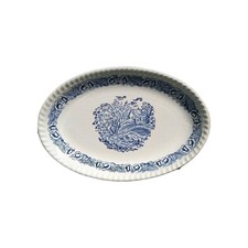Große Schale Teller Keramik Porzellan Blau Weiss Englisch Blumen Landschaft 
