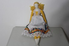 Stoffpuppe/Puppe nach Tilda Art handgemacht gelb-bunt Höhe 55 cm Shabby Landhaus