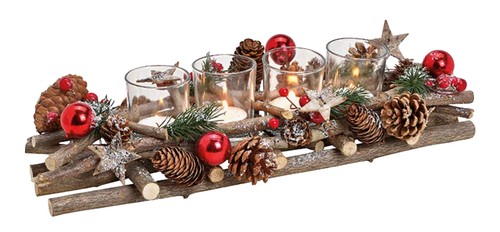 Adventsgesteck holz mit zapfen - holz,