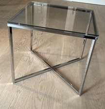 Couchtisch Glas Beistelltisch Wohnzimmertisch Höhenverstellbar, Klarglas/Chrom