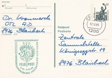 Feldpostkarte,Versorgungskommando HOLSATIA 1989