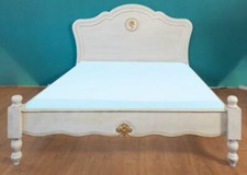 BETTGESTELL 160 X 200 HOLZ WEISS-GOLD DOPPELBETT ANTIK-STIL BETT