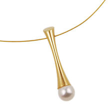 Ernstes Design Collier Kette K79 Edelstahl vergoldet Perlen 7 mm 42 cm Halskette