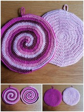 2 er Set runde Topflappen, Topfuntersetzer, gehäkelt, rosa, pink, Handarbeit