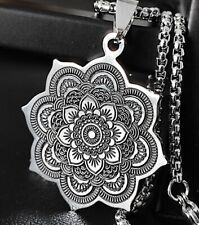 Mandala Palast Blüme Anhänger Edelstahl Halskette Tibetisch Buddhismus KE015B