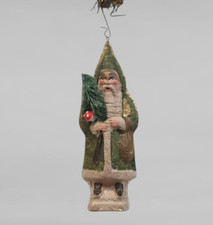 ❉Alte Weihnacht❉ Christbaumschmuck XL-SANTA GRÜN  DRESDNER PAPPE  Papmachè