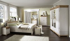 Schlafzimmer Kiefer massiv weiß 3 tlg. Landhausstil Helsinki Schrank Bett Nako
