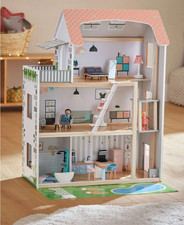 XXL Playtive Holz-Puppenhaus 3 Etagen mit Aufzug viel Zubehör aus Holz 39-teilig