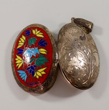 ? Vintage Medaillon Sterling Silber 925 – Emaille rot bunt floral – ca. 11,1 g