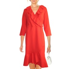 Vintage Look Stretch Elegantes Wickeloptik Rüschen Kleid Rot NEU Gr.48 50