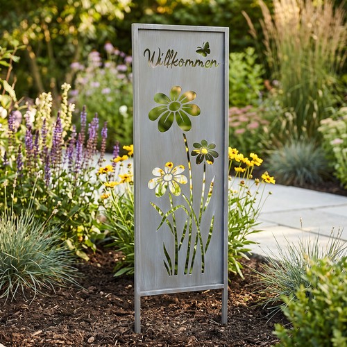 Gartenstecker willkommen h83cm - gartenstecker,