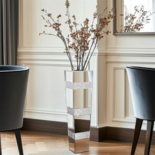 Silber Glas Bodenvase Verspiegelt 71/30cm Modern Vase für Hochzeit Geschenkidee