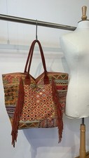 riesige indische BOHO Designer Tasche aus antiken Stoffen * Spiegelchen Fransen