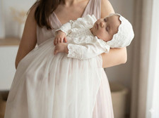 Langes Taufkleid Ecru Tulle