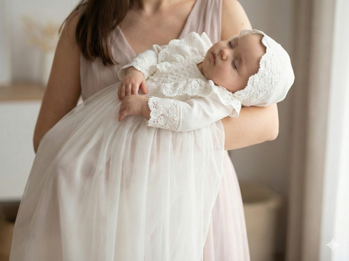 Langes taufkleid ecru tulle - langes,