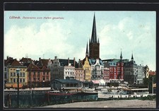 Lübeck, Panorama vom Hafen gesehen, Ansichtskarte 1916 