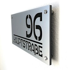 Hausnummer Türschild inkl. Namen Straße Namensschild Acryl 3D Gravur silber sw