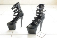 Sexy Gogo Plateau Pumps Stiefel von Pleaser schwarz Lack Gothic Poledance Gr 38