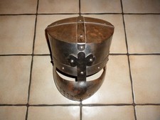 TOP Kreuzfahrer Topfhelm Templerhelm massiv Stahl mit Nummer und Lederriemen