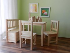 Kindersitzgruppe Kindertisch mit 2 Kinderstühlen und Kindersitzbank MASSIVHOLZ
