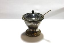 kleines altes Senftöpfchen mit Löffel versilbert Ianthe England ca. 50er Jahre