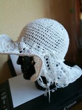 Häkel Mütze Sommer Hut für Damen Handarbeit gehäkelt Gr 52 /54 cm weiß Neu 