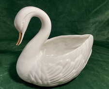 Porzellan SCHWAN mit Goldschnabel Übertopf Blumentopf