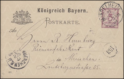Bayern postkarte ziffer pf - 5,
