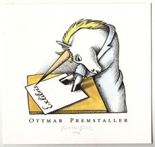 EGBERT HERFURTH: Exlibris für Ottmar Premstaller, schreibendes Einhorn