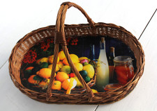 Tablett mit Henkel Rattan Weide Holzboden Gebrauchter Zustand