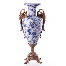 Blaue Porzellanvase mit Bronze