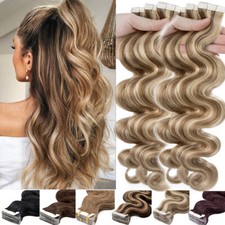 60Stück Gewellt Tape In Extensions Remy Echthaar Haarverlängerung Skin Weft DICK
