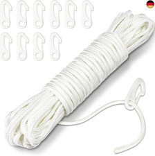 Adiwo 15M Fahnenmast Zubehör Seile, Mit 10 Fahnenhaken für Fahnenmast Segelboot 