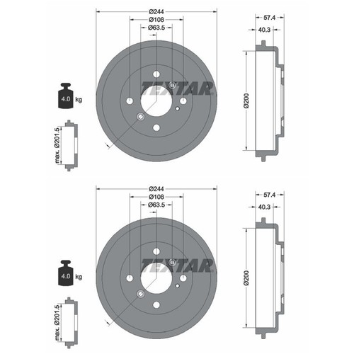 Textar bremstrommeln 200mm - textar,