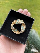 Vintage Türkis und Perlenband Kreis Brosche