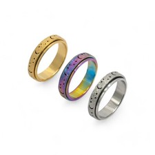 Anti Stress Fidget Ring Mond Sterne Anxiety Ring bunt silber oder gold