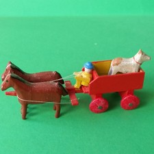 Altes Pferdegespann,Miniatur,Holzspielzeug,Tonräder,Erzgebirge,9cm.