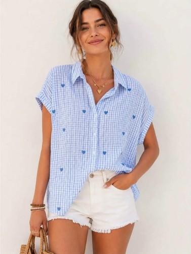 Damen sommerbluse herz kariert - sommerbluse,