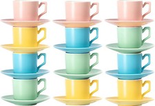 12 Espressotassen in 4 matten Pastellfarben mit passenden Untertassen Set bunt