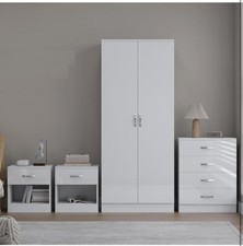 4 teiliges Schlafzimmermöbel Set Kommode Kleiderschrank Nachtschrank Tisch