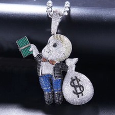 Hip Hop Kette,  Dollar Kette, Zirkonia Kette, versilbert