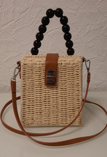 Damen Stroh Bast Leder Tasche Bodybag Basttasche Schultertasche Crossbody! IBIZA