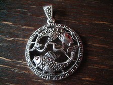 wunderschöner Markasit Anhänger 2 Goldfische Koi Karpfen 925er Silber Horoskop