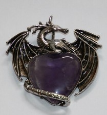 toller Drachen Anhänger für Halskette mit Amethyst Naturstein Herzform neu #01