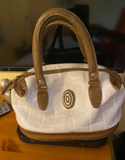 Damen-Lederhandtasche weiß/braun, gebraucht