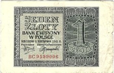 Polen Banknote 1 Zloty 1941