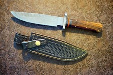 Großes Bowie Jagdmesser - 30,5cm - Damast - Walnuss - Lederscheide - Neu!