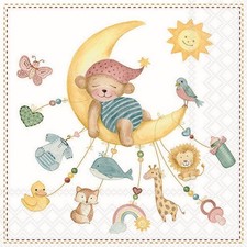 20 Servietten Sleepy Teddy Bear Bär im Mond schlaf Träumen Baby Deko 33x33cm