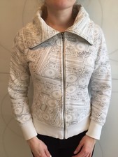 Pullover Jacke Zipper BILLABONG Größe 36/38 Weiß mit Glitzer Print